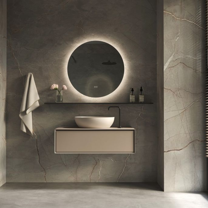 Phantom Mirrors Serie 002 002.80.80 rund LED Spiegel, 80 cm mit direkter und indirekter LED rundum