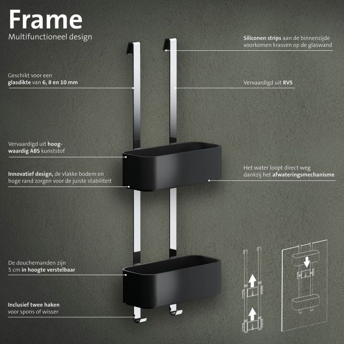 Geesa Frame 918902-02-06 ophangbaar doucherek 25 cm chroom/ zwart