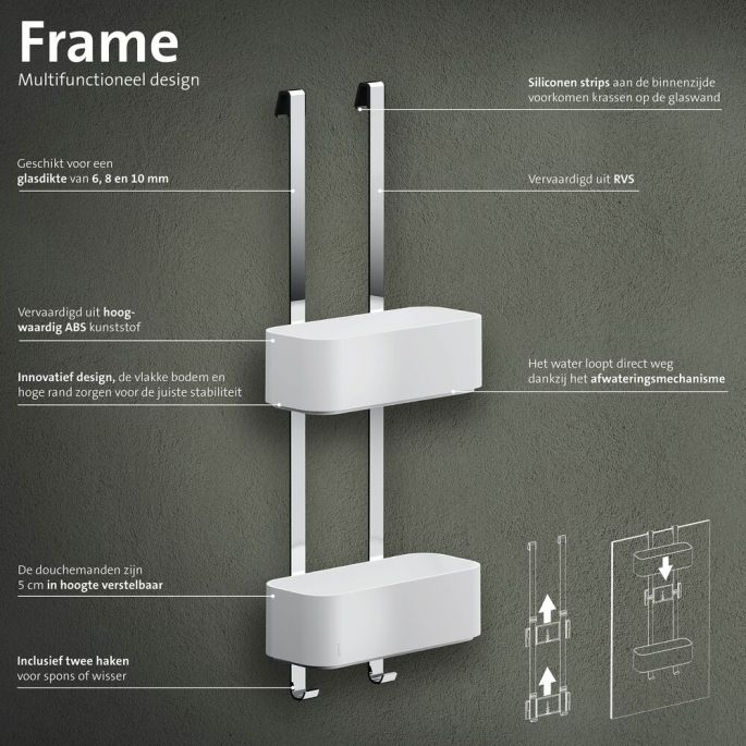 Geesa Frame 918902-02 ophangbaar doucherek 25 cm chroom/ wit