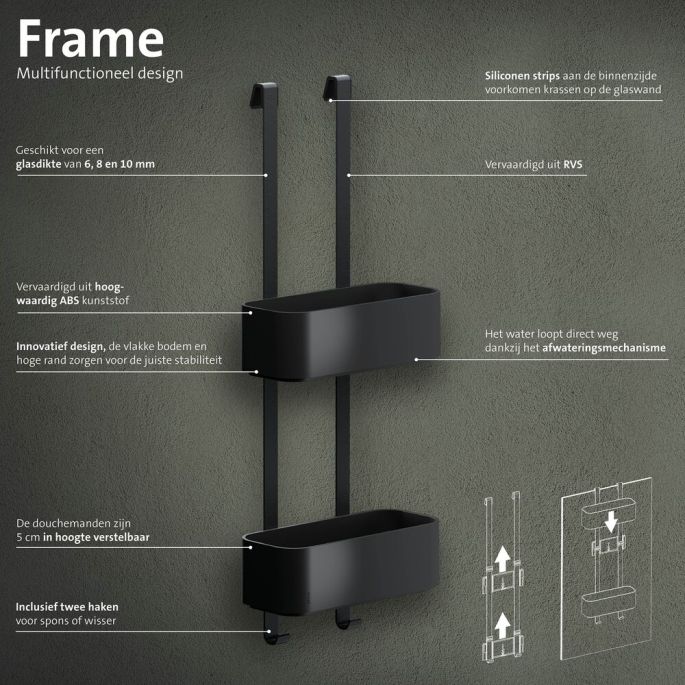 Geesa Frame 918902-06-06 ophangbaar doucherek 25 cm zwart