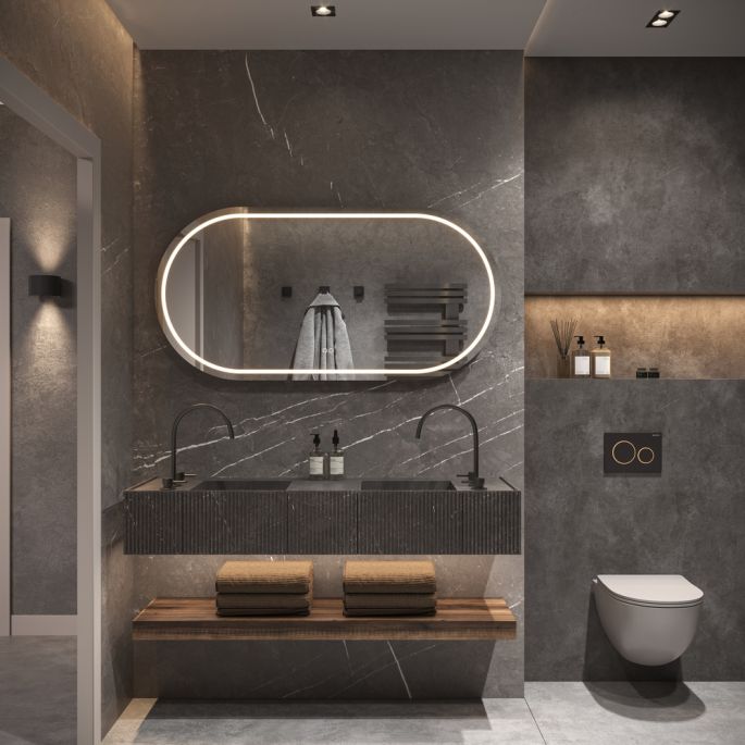 Phantom Mirrors Serie 005 005.100.70 ovaal rechte LED spiegel, 100x70 cm met directe en indirecte led rondom