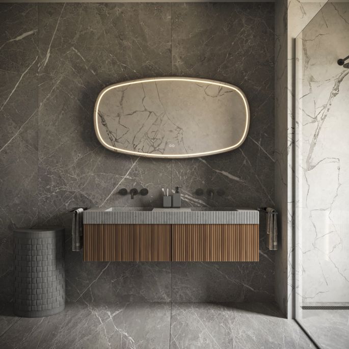 Phantom Mirrors Serie 009 009.140.74 Deens ovale LED spiegel op zwart frame, 140x74 cm met directe en indirecte led rondom