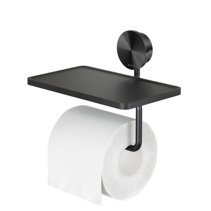 Geesa Opal Brushed Metal Black 917224-09 toilet roll holder with shelf black metal brushed
