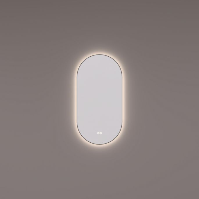 Hipp Design SPV 13920 BL KW mirror oval-straight in MAT BLACK with indirect LED lighting all around 45X90x3cm