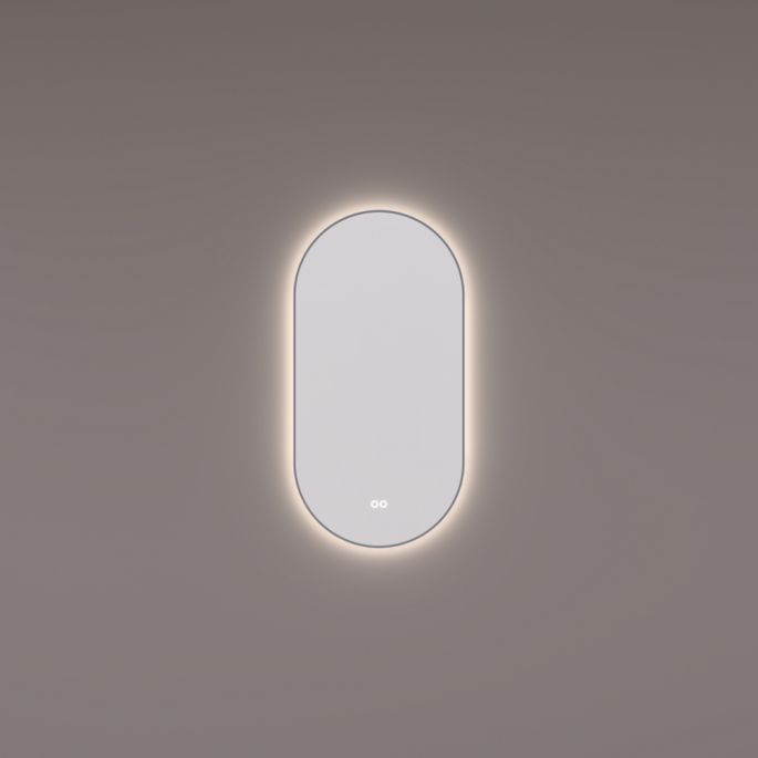 Hipp Design SPV 14915 KW GUN mirror oval-straight in PVD brushed gun metal with indirect LED lighting all around 40x90x3cm