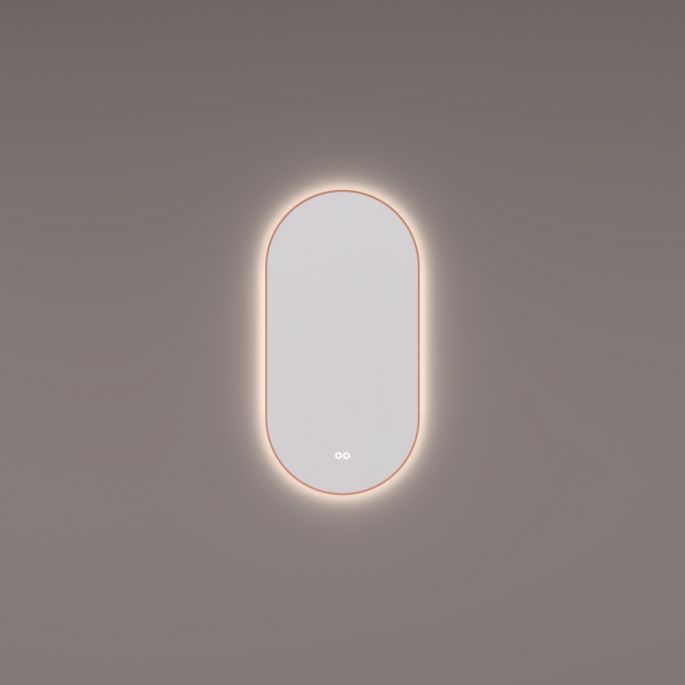 Hipp Design SPV 14915 KW KOP mirror oval-straight in PVD brushed copper with indirect LED lighting all around 40x90x3cm