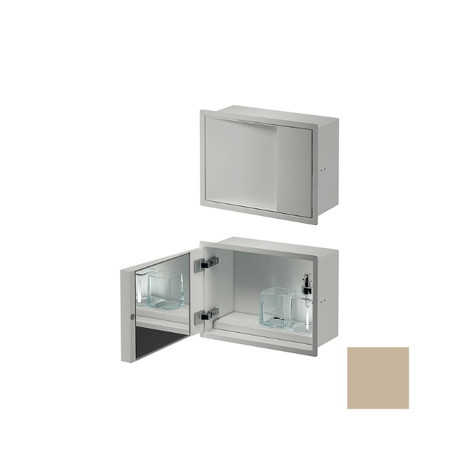 Inda MY Secret A80750TL inbouwnis met bekerhouder, zeepdispenser en spiegel 350x260mm mat terra di luna