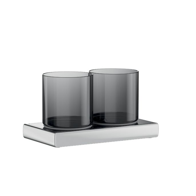 Inda Claire A7110WAC04 dubbele vrijstaande bekerhouder geborsteld nikkel/ fumé glas
