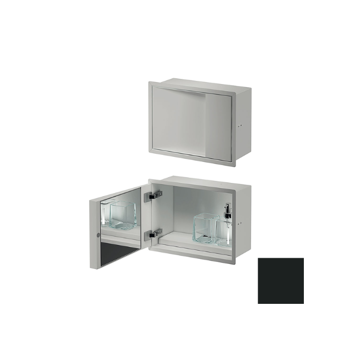 Inda MY Secret A80750NE inbouwnis met bekerhouder, zeepdispenser en spiegel 350x260mm mat zwart