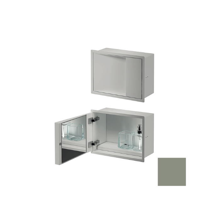 Inda MY Secret A80750VV inbouwnis met bekerhouder, zeepdispenser en spiegel 350x260mm mat verde salvia