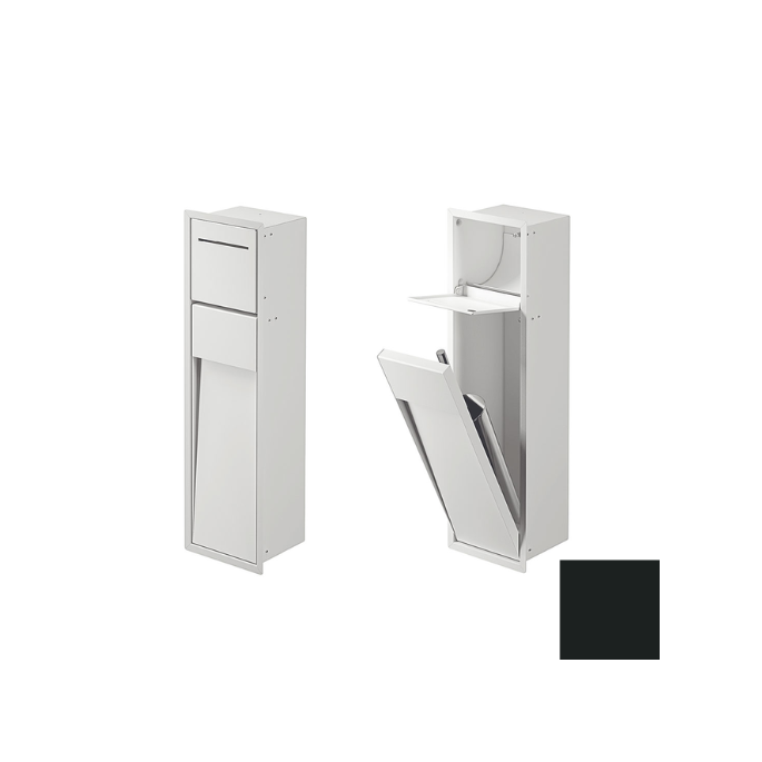 Inda MY Secret A8085ANE inbouwnis met toiletrolhouder en toiletborstelgarnituur 190x660mm mat zwart