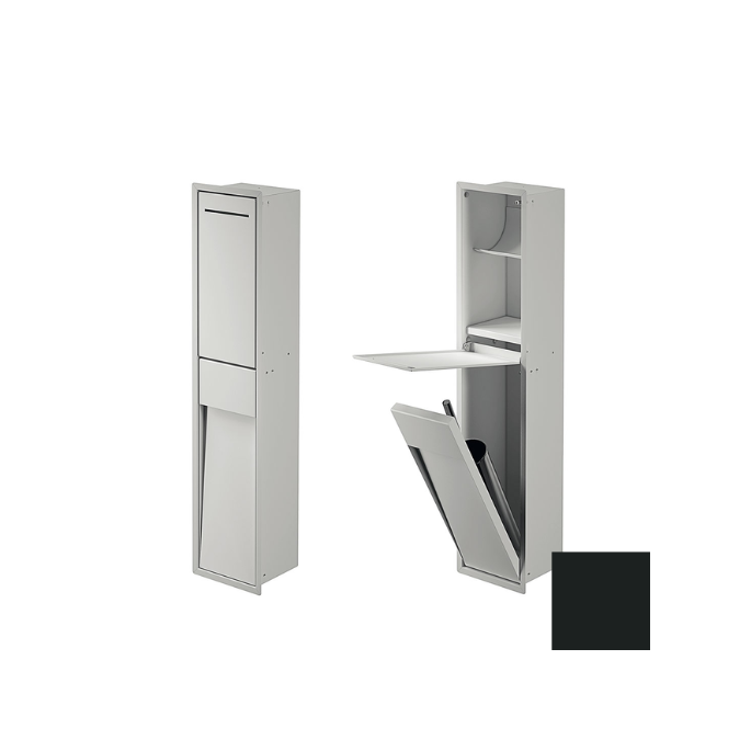 Inda MY Secret A8085CNE inbouwnis met toiletrolhouder en toiletborstelgarnituur 190x860mm mat zwart