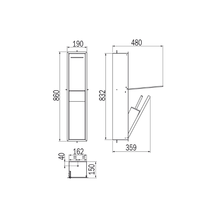 Inda MY Secret A8085CVN inbouwnis met toiletrolhouder en toiletborstelgarnituur 190x860mm mat avana