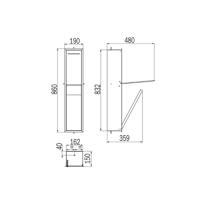 Inda MY Secret A8085DPT inbouwnis met toiletrolhouder en hygiënische douche 190x860mm mat platino