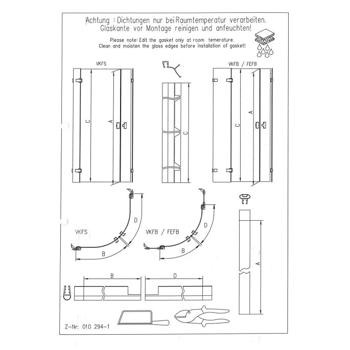 Koralle Facette S8L41865 ( L41865 ) ( 2537263 ) compleet strippenset voor kwartronde douche