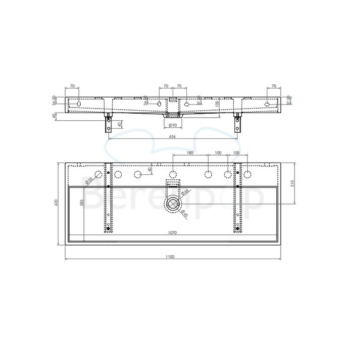 Clou Wash Me CL0201038 sink 110x42cm ceramic white