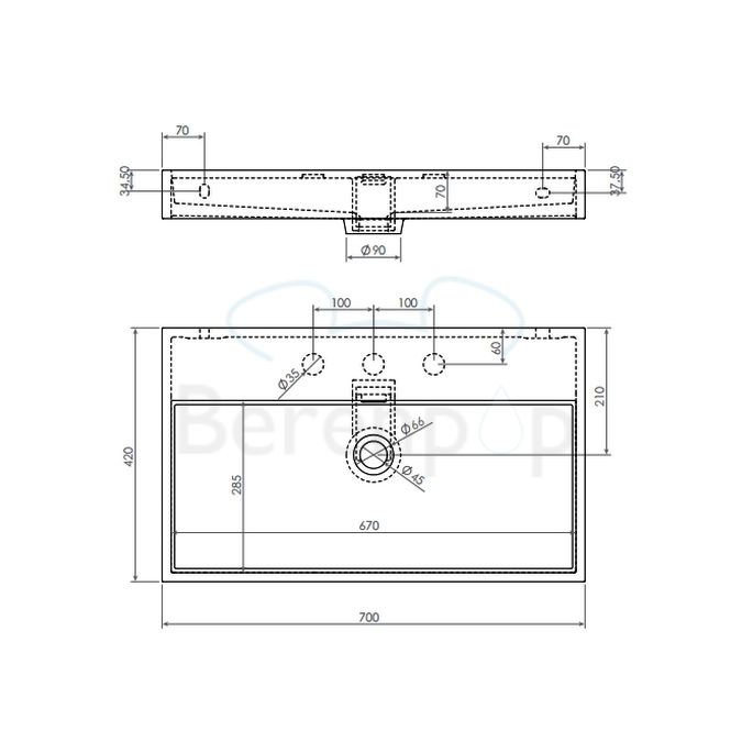 Clou Wash Me CL0213032 wastafel 70x42cm aluite wit