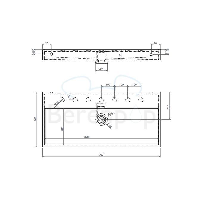 Clou Wash Me CL0213034 wastafel 90x42cm aluite wit