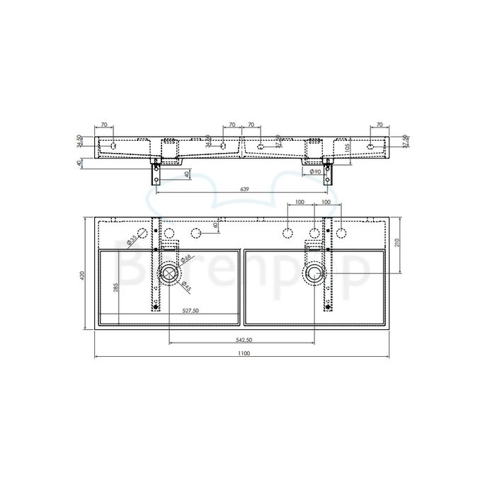 Clou Wash Me CL0213039 double sink 110x42cm aluite white