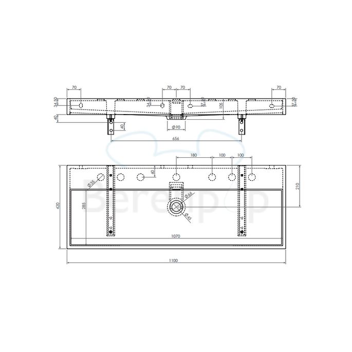 Clou Wash Me CL0230038 wastafel 110x42cm keramiek mat zwart