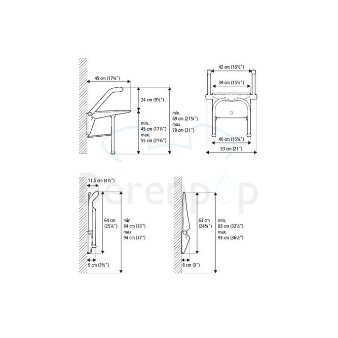 Etac Relax 81703040 Duschsitz mit Armlehnen und Stützfüßen weiß