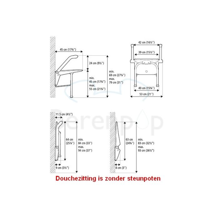 Etac Relax 81708010 shower seat with armrests Volcano gray