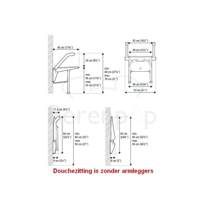 Etac Relax 81708020 douchezitting met steunpoten Volcano grijs