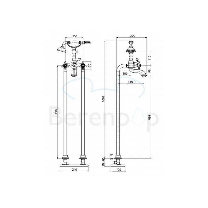 Fima Carlo Frattini Elizabeth F50844SN vrijstaande badkraan 2-greeps met garnituur geborsteld nikkel