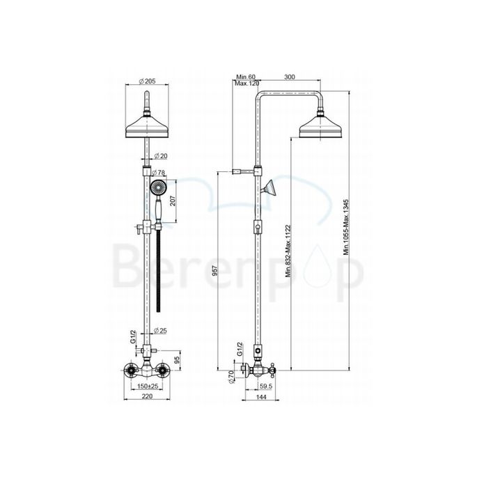Fima Carlo Frattini Elizabeth F50852SN surface mounted shower mixer 2 handle with shower set brushed nickel