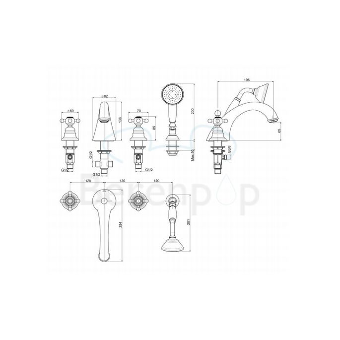 Fima Carlo Frattini Elizabeth F5094SN bath tap 4-hole with retractable garnish brushed nickel