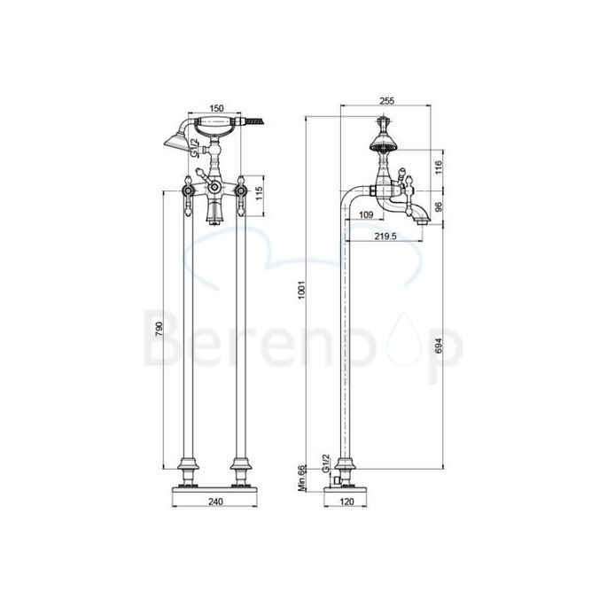 Fima Carlo Frattini Epoque F50544BR vrijstaande badkraan 2-greeps met garnituur brons