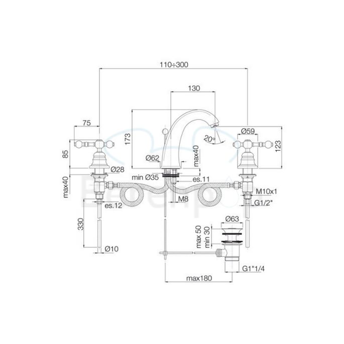 Fima Carlo Frattini Epoque F5071SN 3-gats wastafelkraan 2-greeps geborsteld nikkel