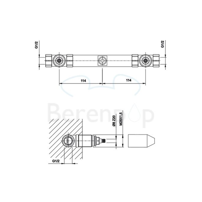 Fima Carlo Frattini F2230 inbouwdeel voor 3-gats wandwastafelkraan