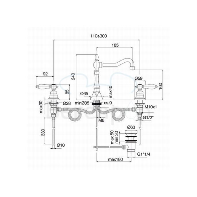 Fima Carlo Frattini Herend F5401OR 3-gats wastafelkraan 2-greeps goud