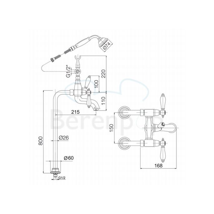 Fima Carlo Frattini Herend F54044BR freistehend Badewannenarmatur 2-Griff mit Garnitur Bronze