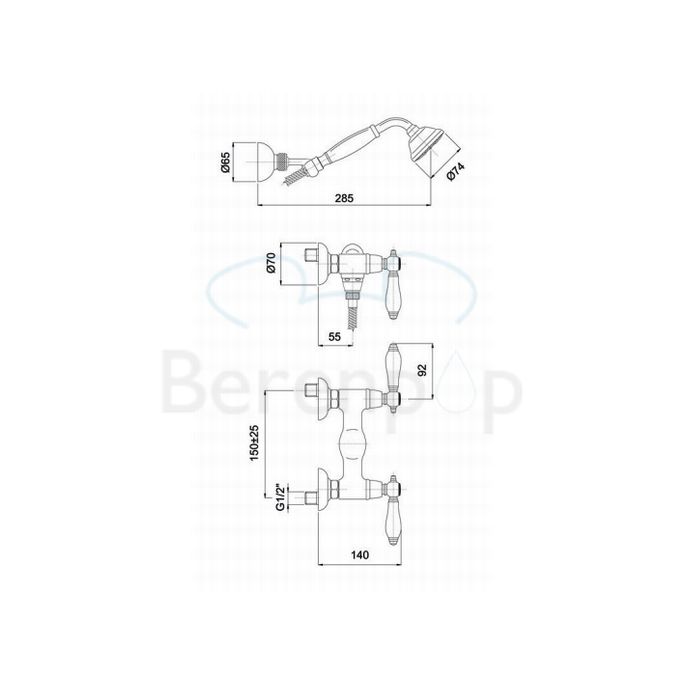 Fima Carlo Frattini Herend F5405BR opbouw douchekraan 2-greeps met garnituur brons