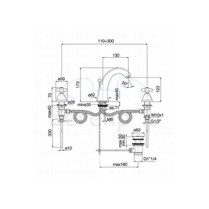 Fima Carlo Frattini Olivia F5031OR 3-gats wastafelkraan 2-greeps goud