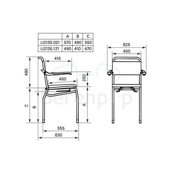 Handicare (Linido) LI2135021102 douche-/ toiletstoel (zithoogte 610mm) staal gecoat wit