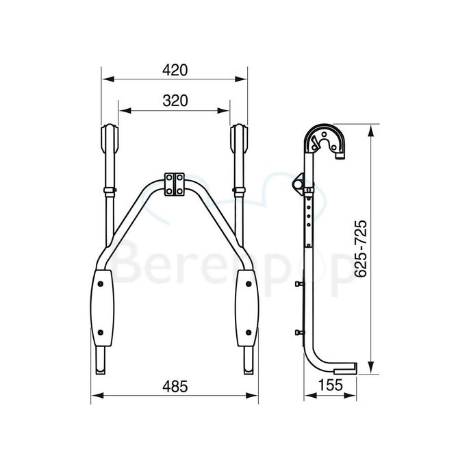 Handicare (Linido) LI2216002402 hangend frame (in hoogte verstelbaar) voor douchezitting RVS gecoat wit