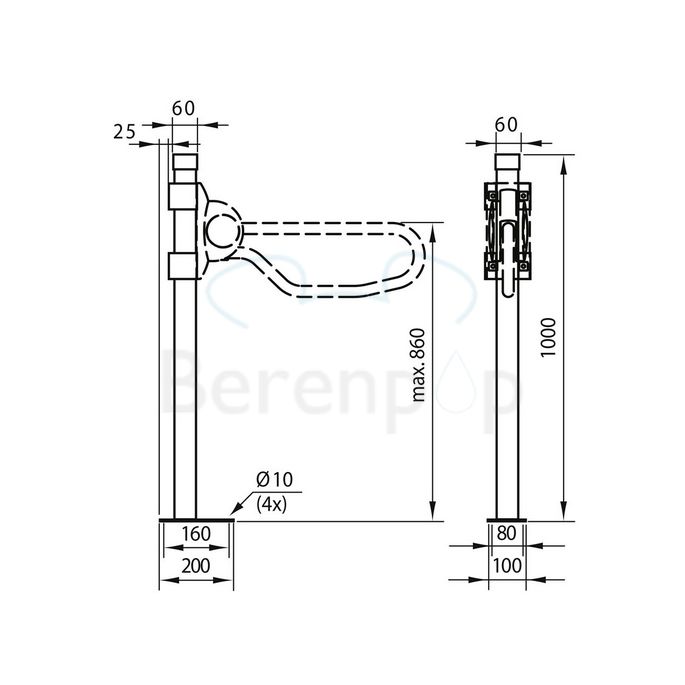 Handicare (Linido) LI2608000111 floor stand for folding toilet rail steel coated anthracite