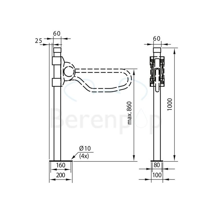 Handicare (Linido) LI2608000402 floor stand for folding toilet rail stainless steel coated white