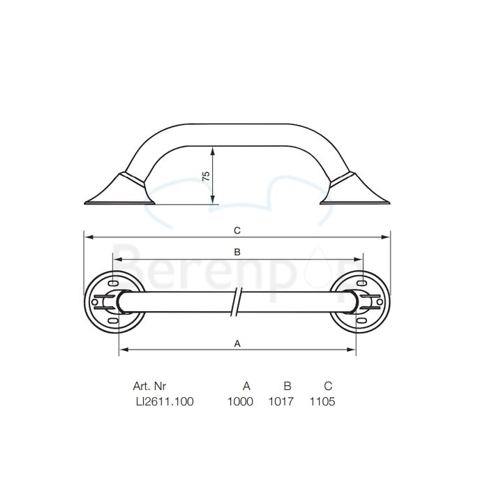 Handicare (Linido) LI2611100211 Wandhalterung Ergogrip 1000mm Edelstahl poliert (anthrazitfarbene Abdeckungen)
