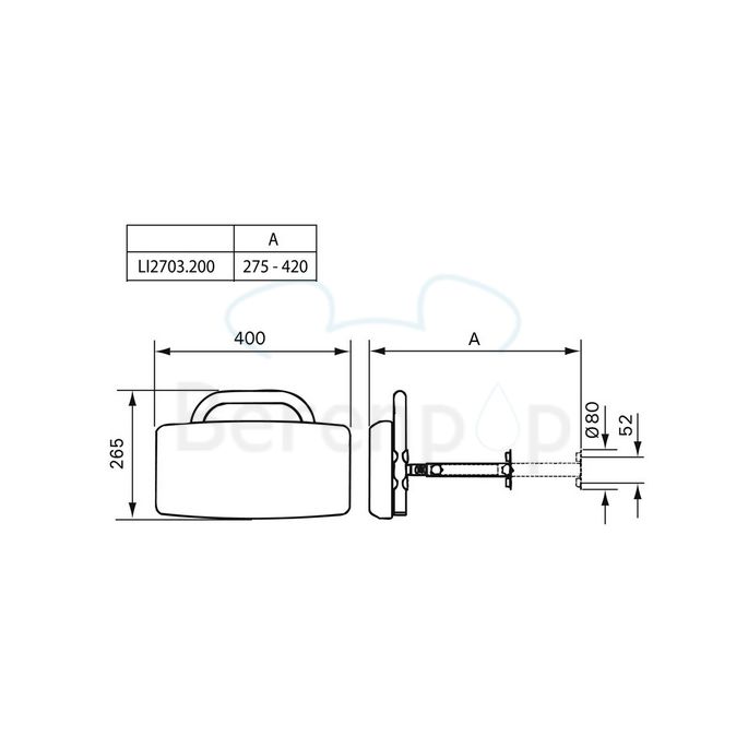 Handicare (Linido) LI2703200402 rugleuning voor muurbevestiging RVS gecoat wit