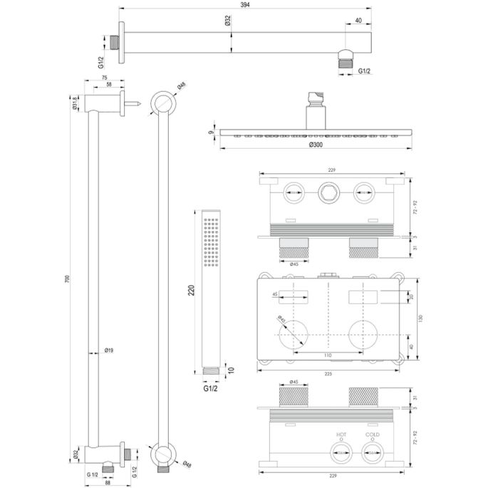 Brauer Carving 5-CE-197 thermostatische inbouw regendouche met drukknoppen SET 62 chroom