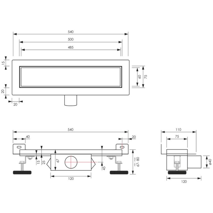 Brauer DR-MRFW50NG douchegoot met multifunctioneel rooster en flens voor wandmontage 7 x 50cm RVS geborsteld