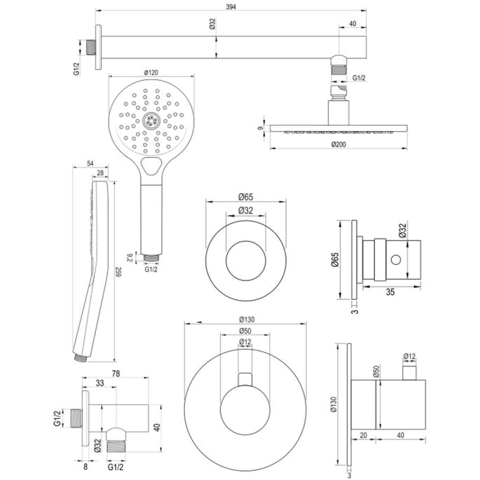 Brauer Edition 5-NG-028 thermostatische inbouw regendouche SET 07 RVS geborsteld PVD