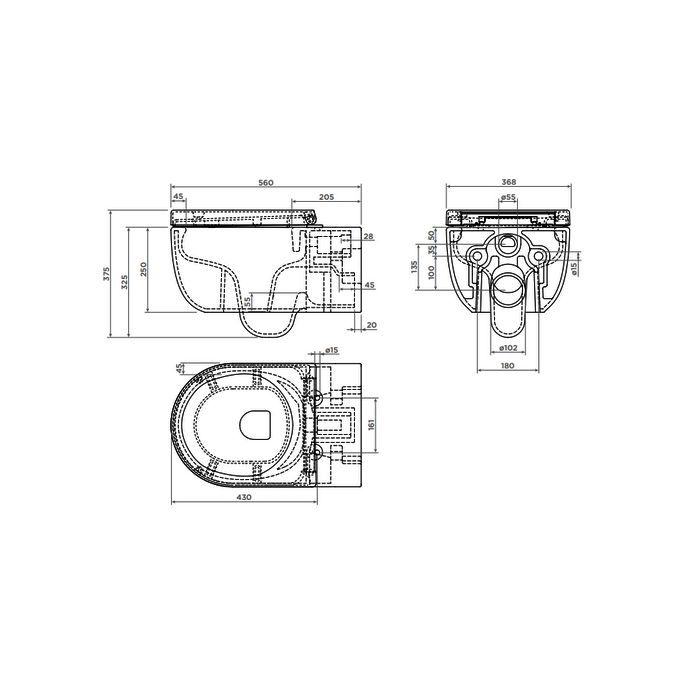 Clou Hammock CL040106020 Rimless 56cm wandtoilet met toiletzitting mat wit