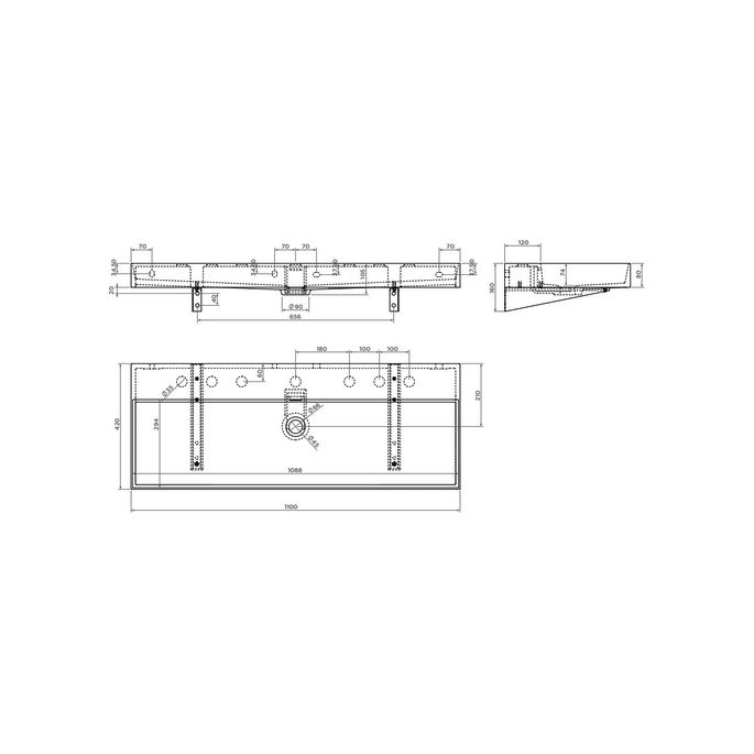 Clou New Wash Me CL0201438 wastafel 110x42cm glanzend wit keramiek