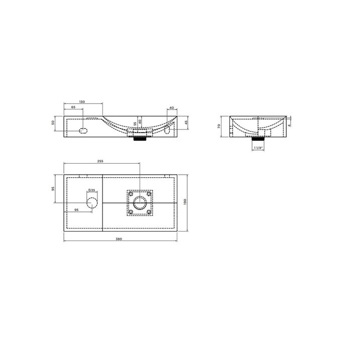Clou Vale CL0302161L Handwaschbecken 38x19cm ohne Hahnloch links aus matter weißer Keramik