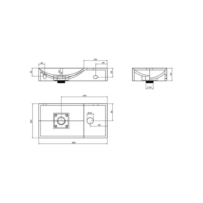 Clou Vale CL033016101R fontein 38x19cm met kraangat rechts mat zwart keramiek
